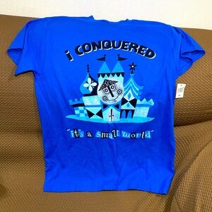 Disney Parks I Conquered It's A Small World Clock Blue Shirt Top M/Medium NEW